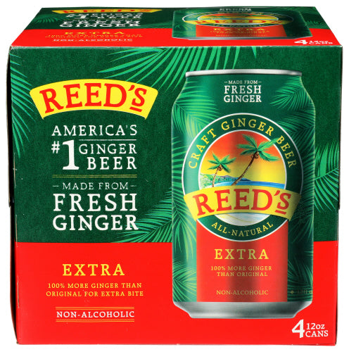 Reeds Ginger Brew Extra Ginger Beer, 4 Count