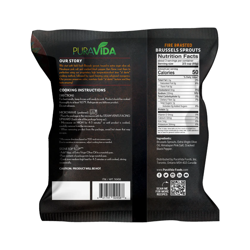 Puravida Foods Fire Roasted Brussels Sprouts, 10 oz