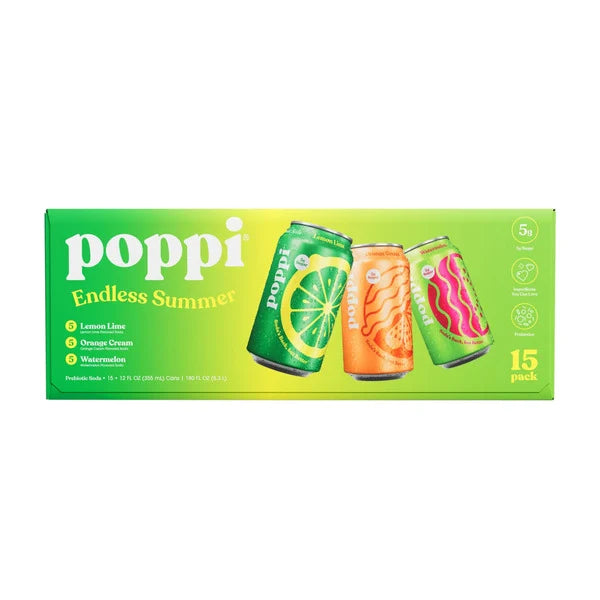 Poppi Prebiotic Soda Endless Summer Variety Pack 15 ct, 12 oz