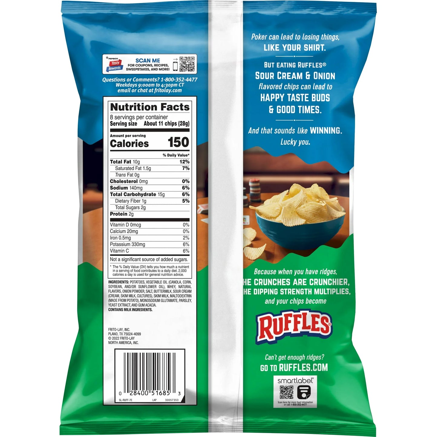 Ruffles Sour Cream & Onion Flavored Potato Chips, 8 oz