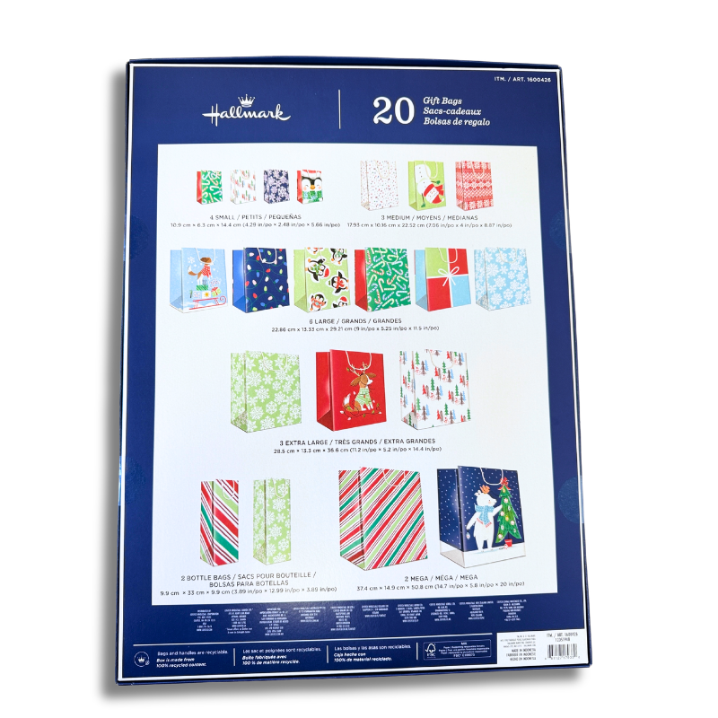 Hallmark Holiday Recyclable Gift Bags, 20-count, Blue