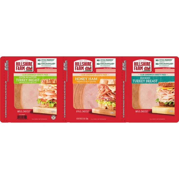 Hillshire Farm Lunchmeat, Sliced, Club Sandwich Variety Pack, 1 lb, 3 ct
