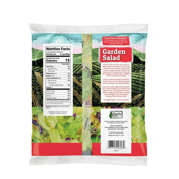 Ready Pac Bistro Garden Salad, Iceberg Lettuce, Carrots, and Red Cabbage, 12 oz