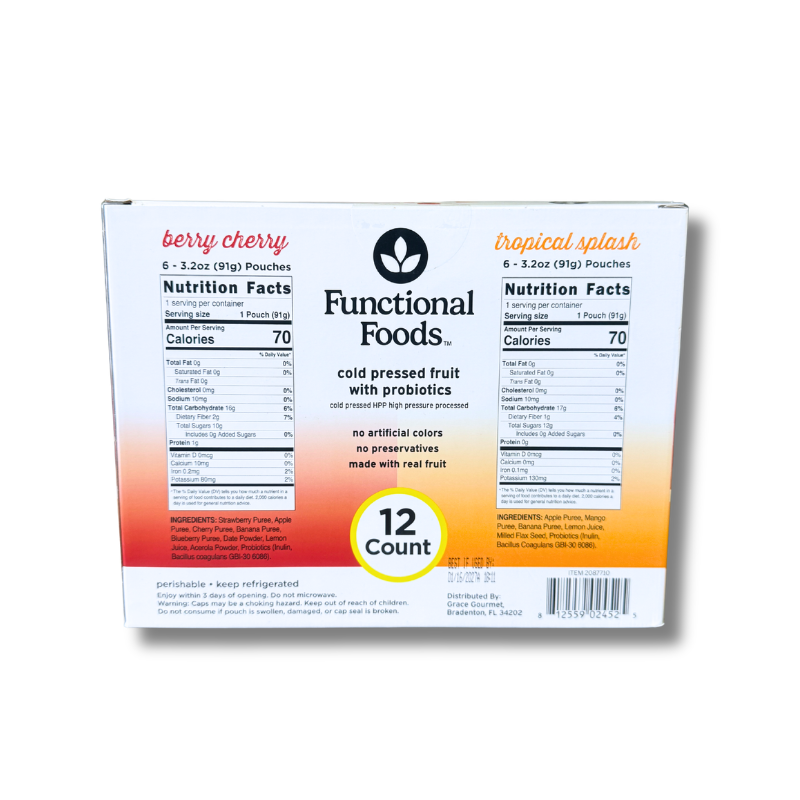 Functional Foods Fruit Purée Pouches, 3.2 oz, 12 Count