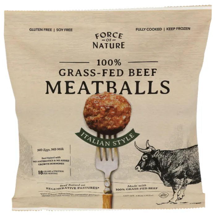 Force of Nature Beef Meatballs Grass-fed Italian, 14 oz