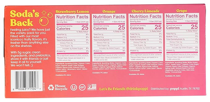 Poppi Prebiotic Variety Pack, 8 Count