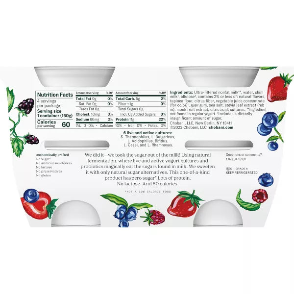 Chobani® Zero Sugar* Yogurt Mixed Berry, 21.2 oz