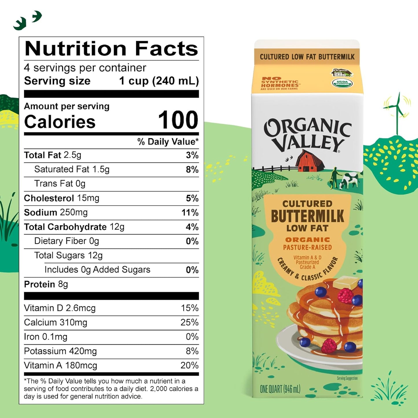 Organic Valley Organic Pasturized Lowfat 1% Buttermilk, 32 oz