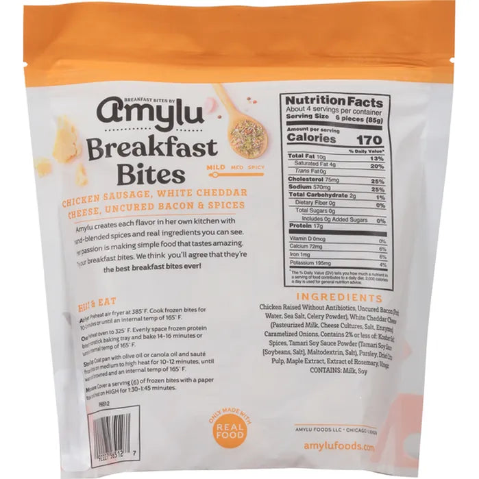 AmyLu Cheddar & Bacon Chicken Sausage Breakfast Bites, 12 oz