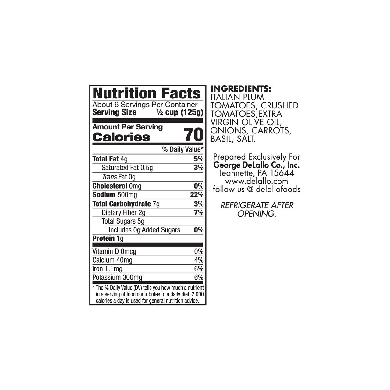 Delallo Pomodoro Fresco Tomato Basil Sauce, 25.25 oz