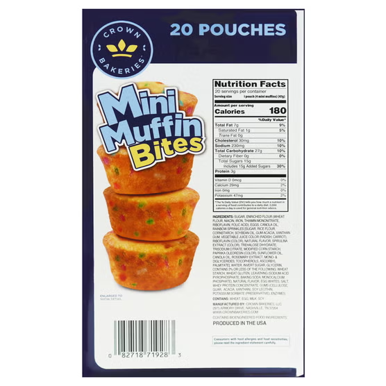 Crown Bakeries Mini Muffin Bites, Birthday Cake, 1.65 oz, 20 ct