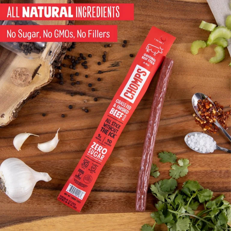 Chomps Original Beef Sticks, Mild, 12 Individually Wrapped Sticks