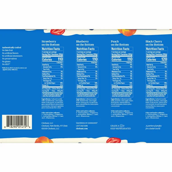 Chobani Greek Style Yogurt Variety Pack 20 ct, 5.3 oz