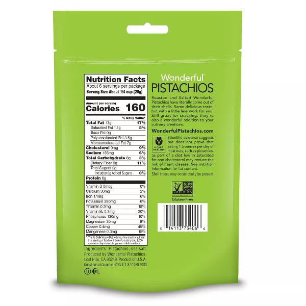 Wonderful Roasted & Salted No Shell Pistachios, 6 oz