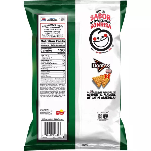 Doritos Tortilla Chips Salsa Verde Flavored, 9.25 oz