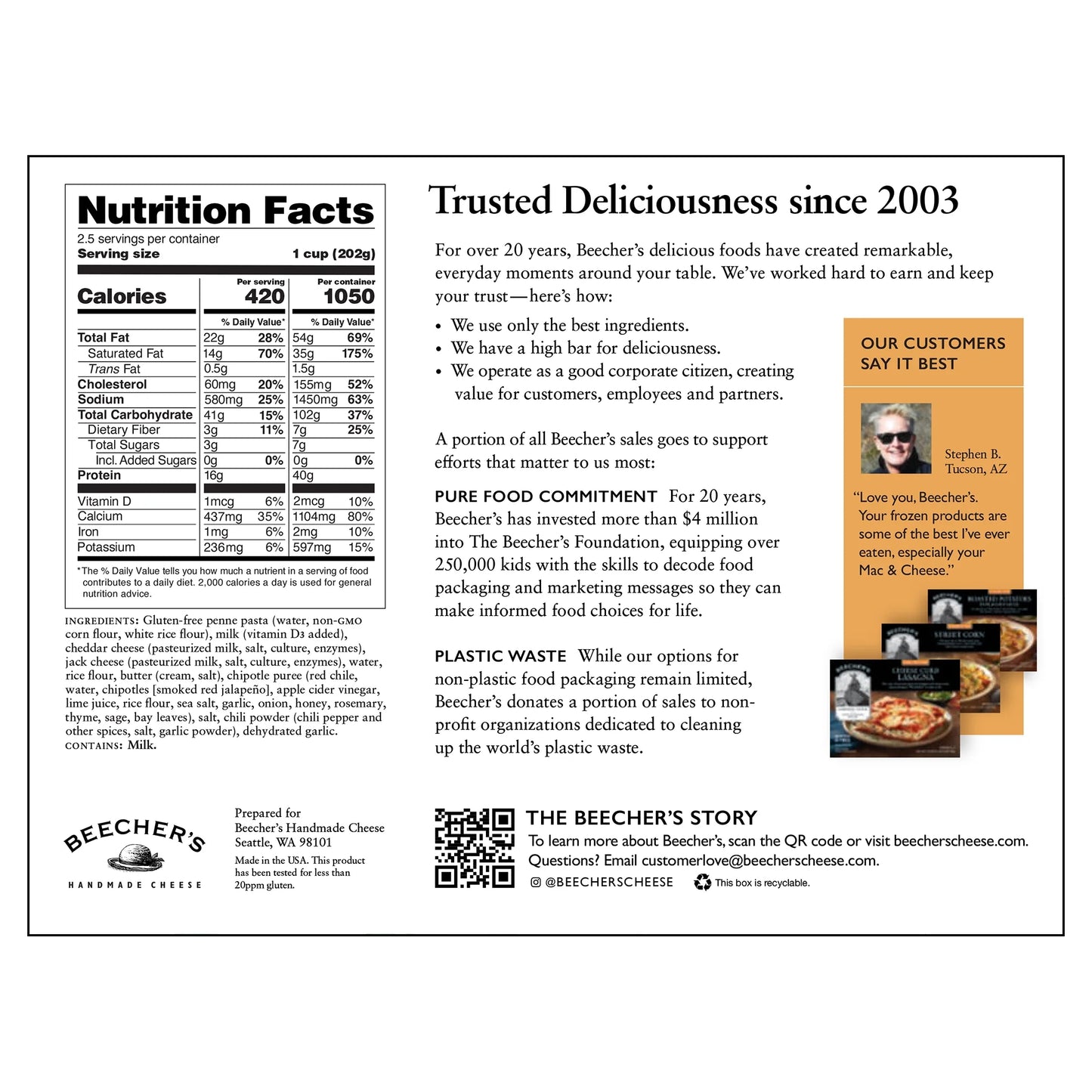 Beecher's Gluten Free Mac N Cheese, 18 oz