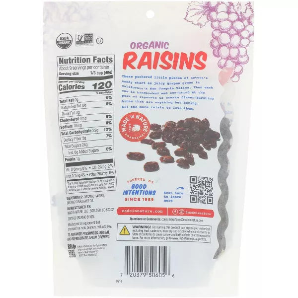 Made In Nature Organic Dried Raisins, 12 oz