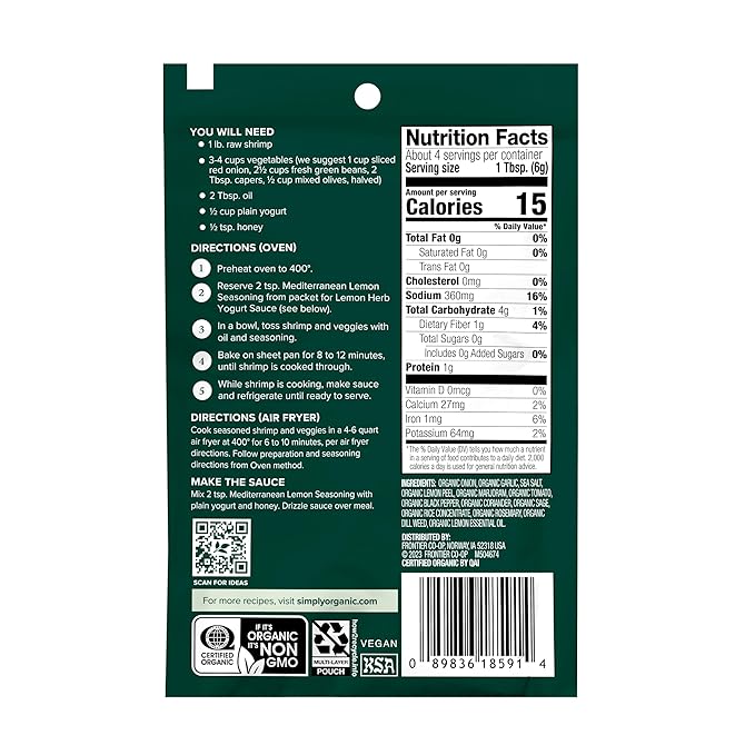 Simply Organic Mediterranean Lime Seasoning Mix, 0.85 oz