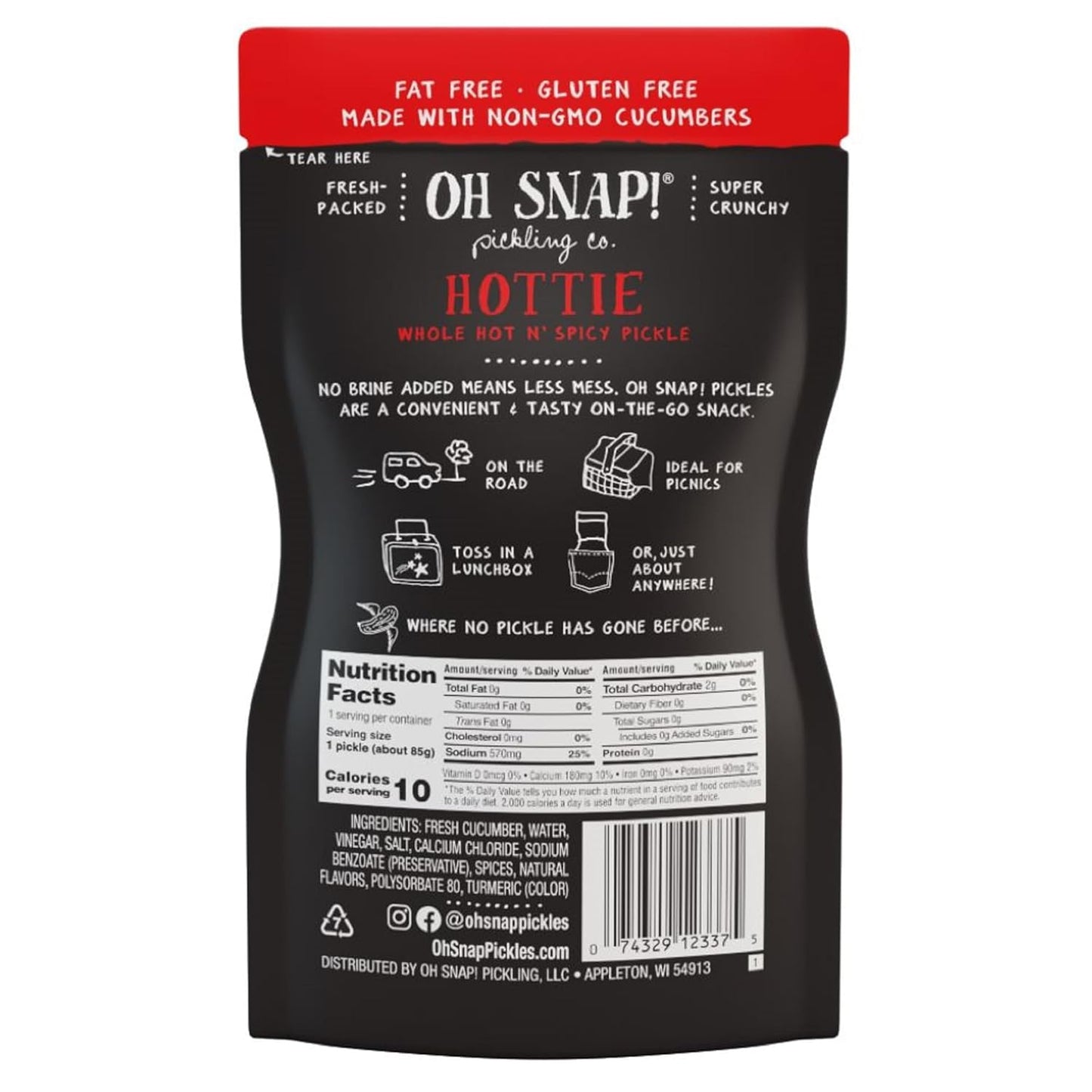 Oh Snap! Hottie Whole Hot N' Spicy Pickle, 3 oz