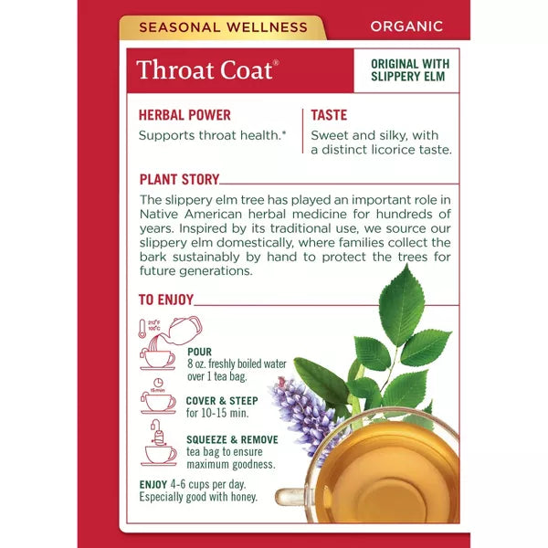 Traditional Medicinals Organic Original w/ Slippery Elm Throat Coat Tea, 16 Count