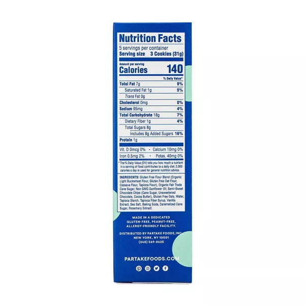 Partake Chocolate Chip Cookies, 5.5 oz
