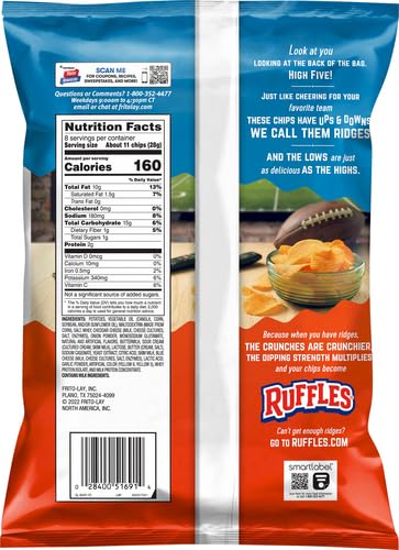 Ruffles Cheddar & Sour Cream Flavored Potato Chips, 8 oz