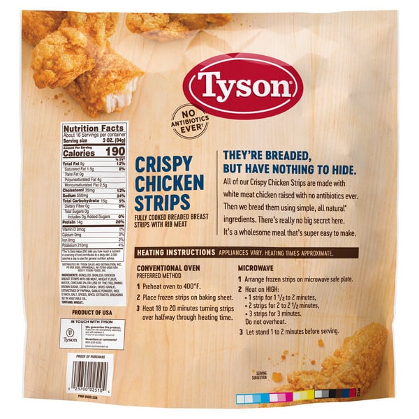 Tyson Antibiotic Free Crispy Chicken Strips, 3 lbs