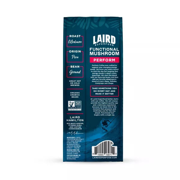 Laird Superfood Medium Roast Ground Organic Coffee with Mushrooms, 12 oz