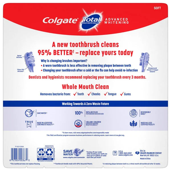 Colgate Total Advanced Whitening Toothbrush, 8 Count