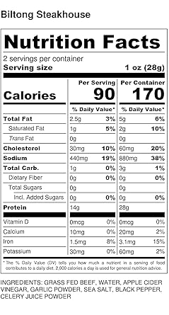 Brooklyn Biltong Steakhouse Grass Fed Tender Jerky, 2 oz