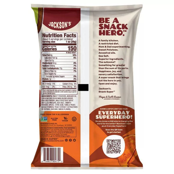 Jackson's Chips Avocado Oil Sweet Potato Carolina BBQ Chips, 5 oz