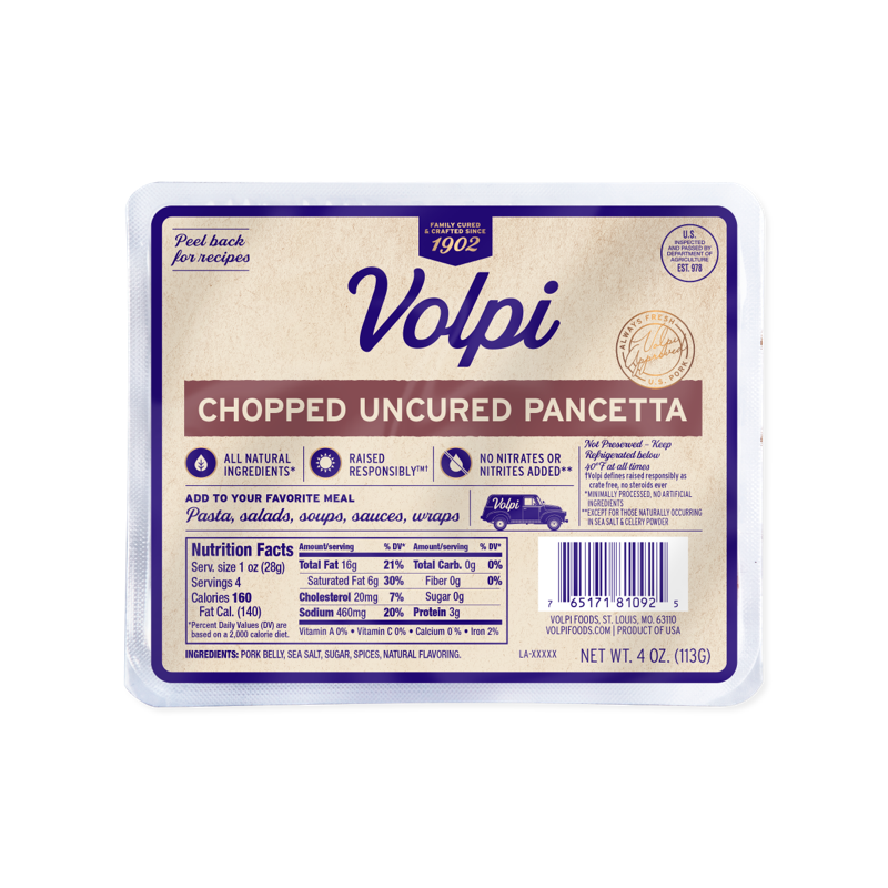 Volpi Chef Style Diced Pancetta, 4 oz