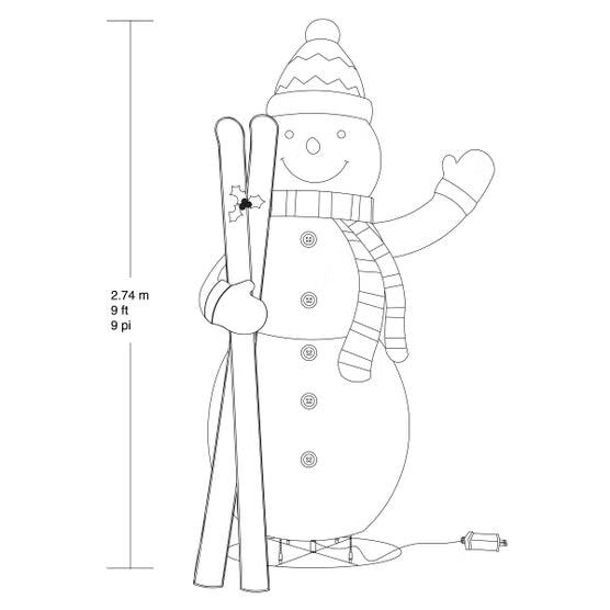 9' Pop-Up Snowman with Skis and LED Twinkle Lights*
