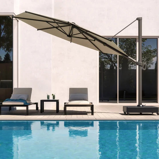 catilever patio umbrella Mirador 11.4' Cantilever Umbrella with Rolling Base* – Veruca San Elijo