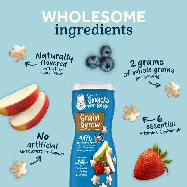 Gerber Snacks for Baby Grain & Grow Puffs Blueberry, 1.48 oz