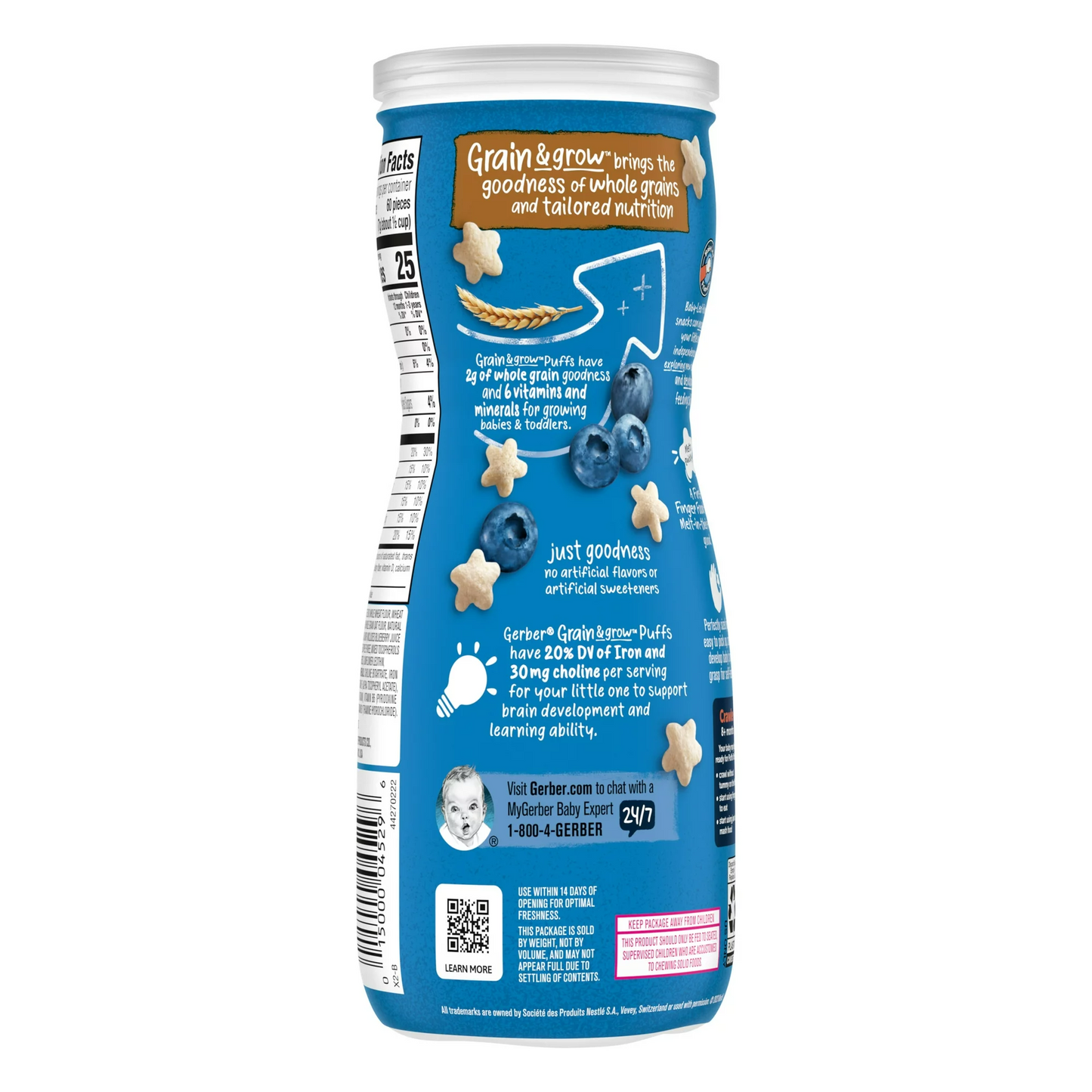 Gerber Snacks for Baby Grain & Grow Puffs Blueberry, 1.48 oz