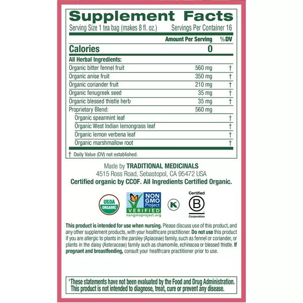 Traditional Medicinals Organic Original w/ Fennel & Fenugreek Mother's Milk Tea, 16 Count