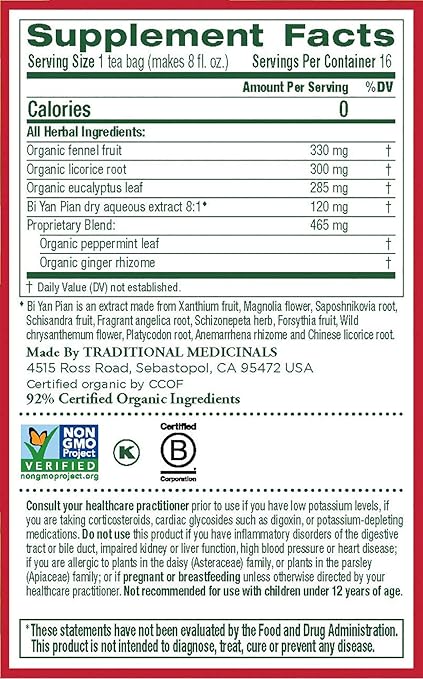 Traditional Medicinals Organic Eucalyptus Mint Breathe Easy Tea, 16 Count