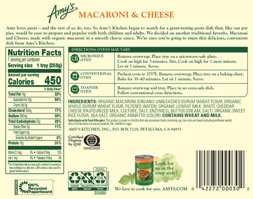 Amy's Frozen Organic Macaroni & Cheese, 9 oz