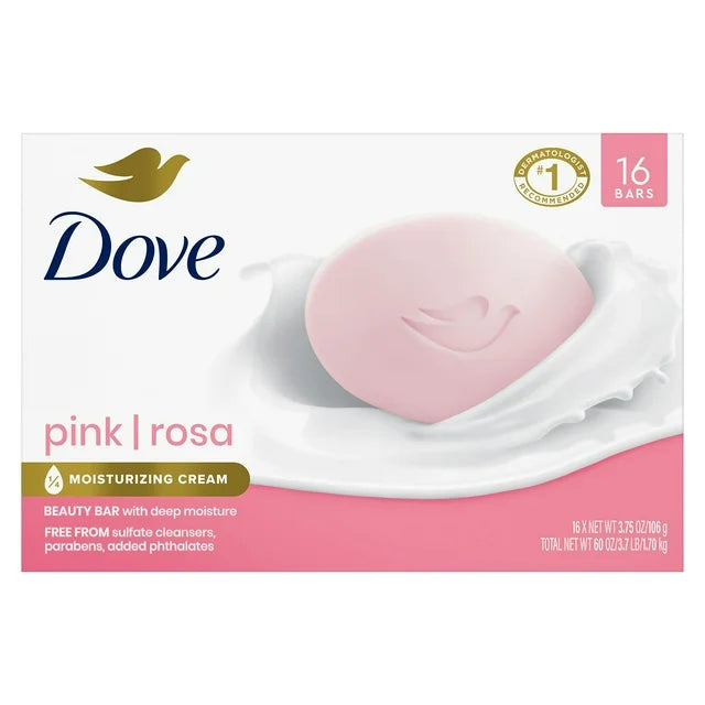 Dove Moisturizing Beauty Bar Soap Pink, 3.75 oz, 16 Count