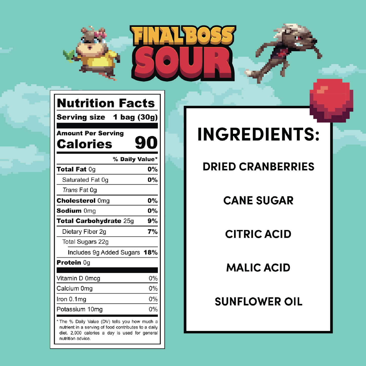 Sour Boss Level 2 Cranberries (12 pack) Dried Fruit Sour Snack