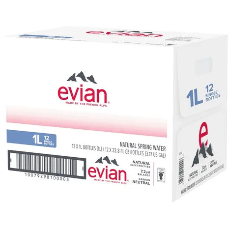 Evian Natural Spring Bottled Water 12 ct, 1L