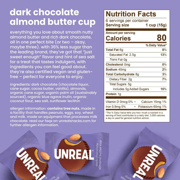 UNREAL Dark Chocolate Almond Butter Cups, 3.2 oz