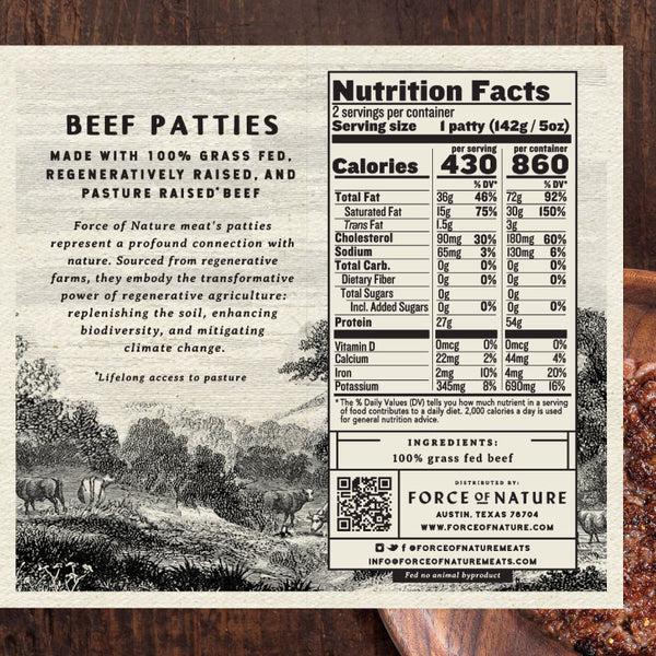 Force of Nature Beef Patties Grass-fed, 10 oz