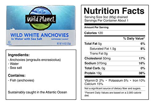 Wild Planet Wild White Anchovies in Water, 4.4 oz