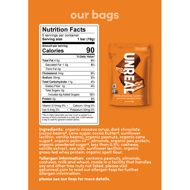 UNREAL Dark Chocolate Caramel Peanut Nougat Bar, 3.4 oz