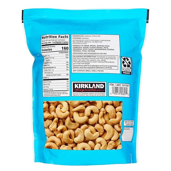 Kirkland Signature Unsalted Cashews, 2.5 lbs