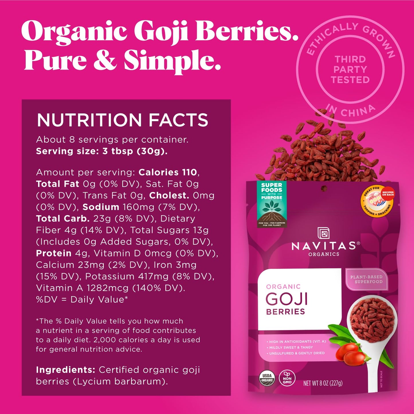 Navitas Organics Goji Berries, 8 oz.