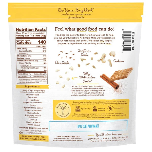 Simple Mills Honey Cinnamon Sweet Thins, 14 oz