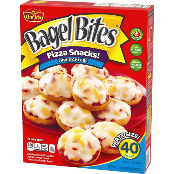 Bagel Bites Three Cheese Mini Pizza Bagel Frozen, 40 Count
